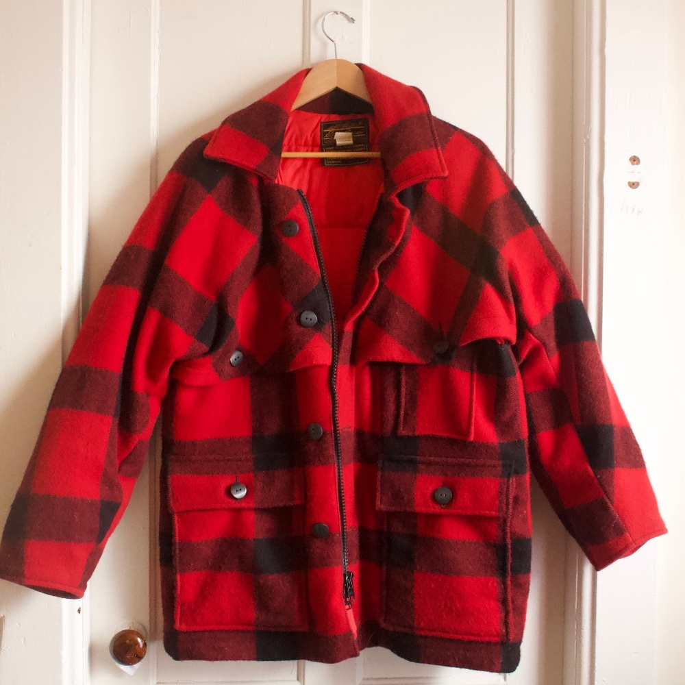 Eddie Bauer buffalo plaid wool and goose down winter coat
